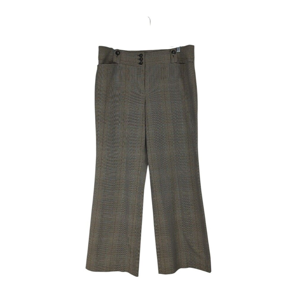 Ann Taylor Loft Ann Pants Womens 14 Brown Black Blue Glen Plaid Wide Leg Trouser